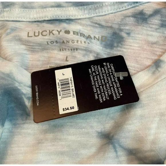 Lucky Brand L Blue Tie-Dye Logo Name Graphic Cotton Short Sleeve Crop Tee - Picture 6 of 6